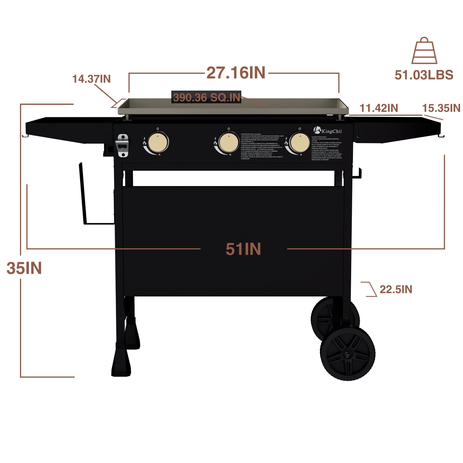 KingChii 3-Burner 27" Propane Griddles Outdoor Flat Top Gas Grill Griddle for Camping, Tailgating, BBQ, Parties, Backyard & Patio