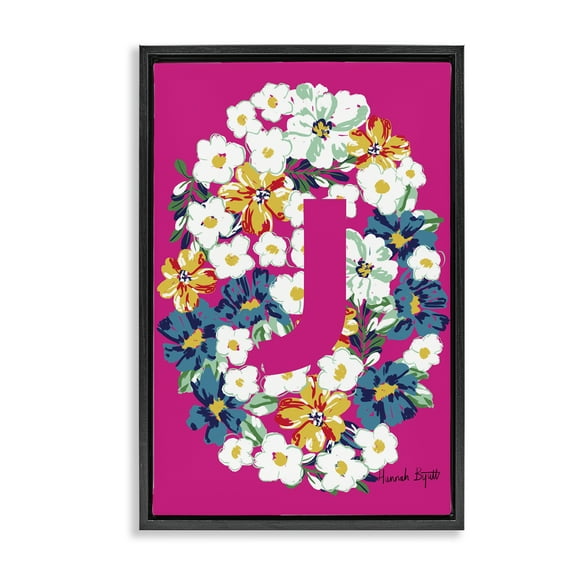 Stupell Industries Floral Bloom Letter J Botanical & Floral Painting Black Floater Framed Art Print Wall Art, 17 x 25