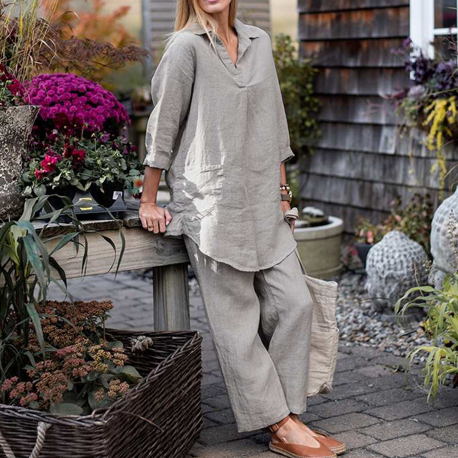 トップス LINEN WOOL SET UP Organic Linen Jersey Crew Neck Top | EILEEN FISHER