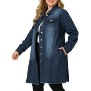 MODA NOVA Juniors Plus Ripped Long Sleeve Button Down Mid Length Denim Jacket