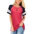 thumbnail image 1 of Women's Summer Long/Short Sleeve Shirts Crew Neck Tees Striped Color Block Blouse Tops, 1 of 6