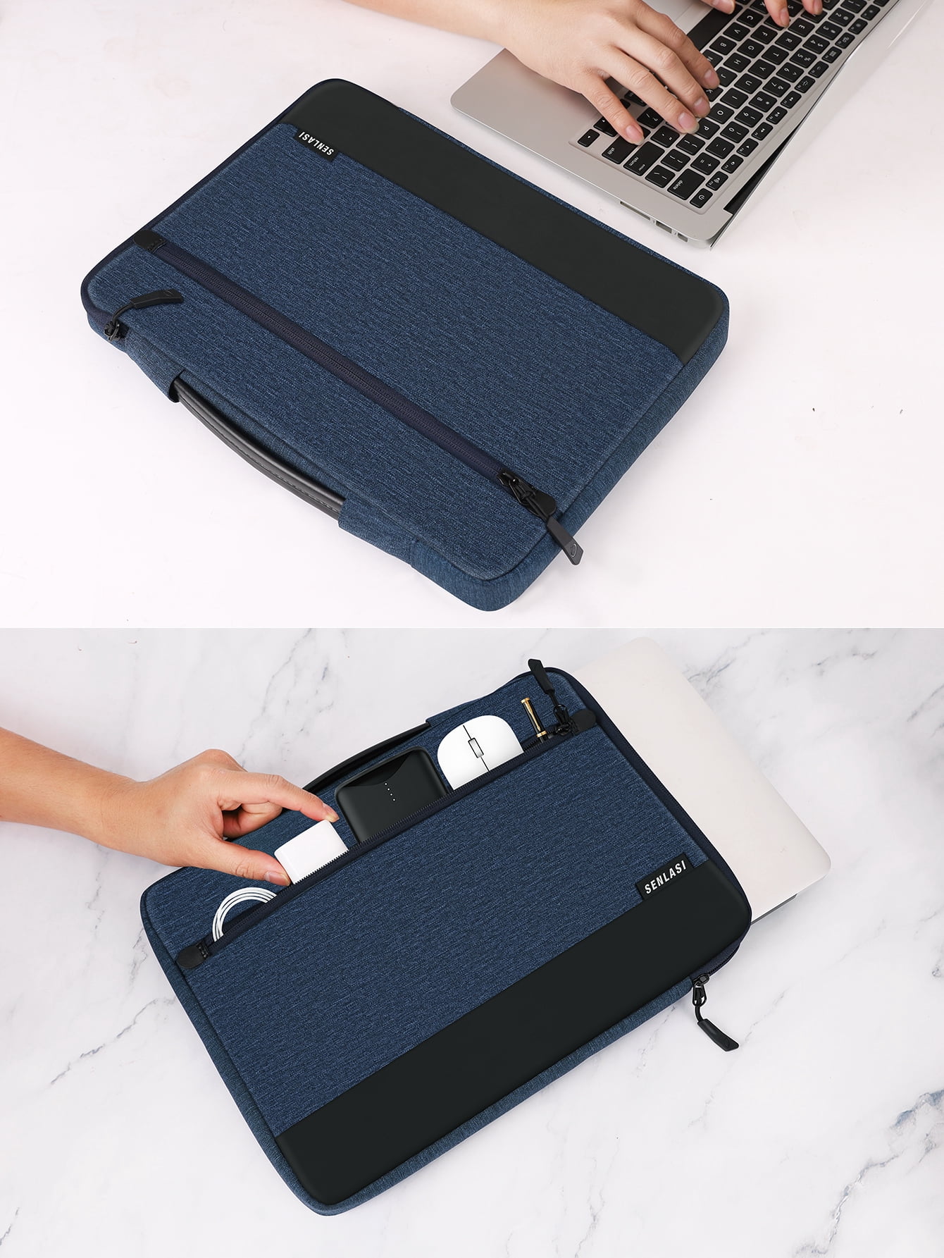 SENLASI Protective Laptop Sleeve 14 Inch Laptop Case for 14" Lenovo Thinkpad IdeaPad HP Dell Acer Notebook, MacBook Air 15 M3 M2 A3114 A2941 2023-2024 Waterproof Computer case Laptop Bag,Dark Blue