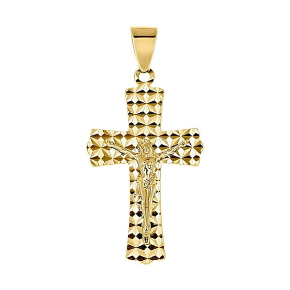 10k Yellow Gold Unisex Crucifix Cross Religious Pendant Necklace 33.1x15.7mm Wide Pendant for Women