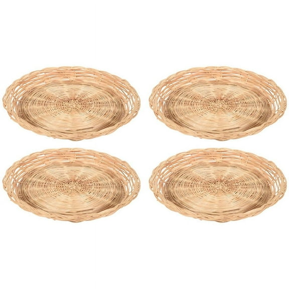 4 Pcs Bamboo Paper Plate Holder - 10 Inch Round Woven Plate Holder, Reusable Paper Plate Holders for Picnic