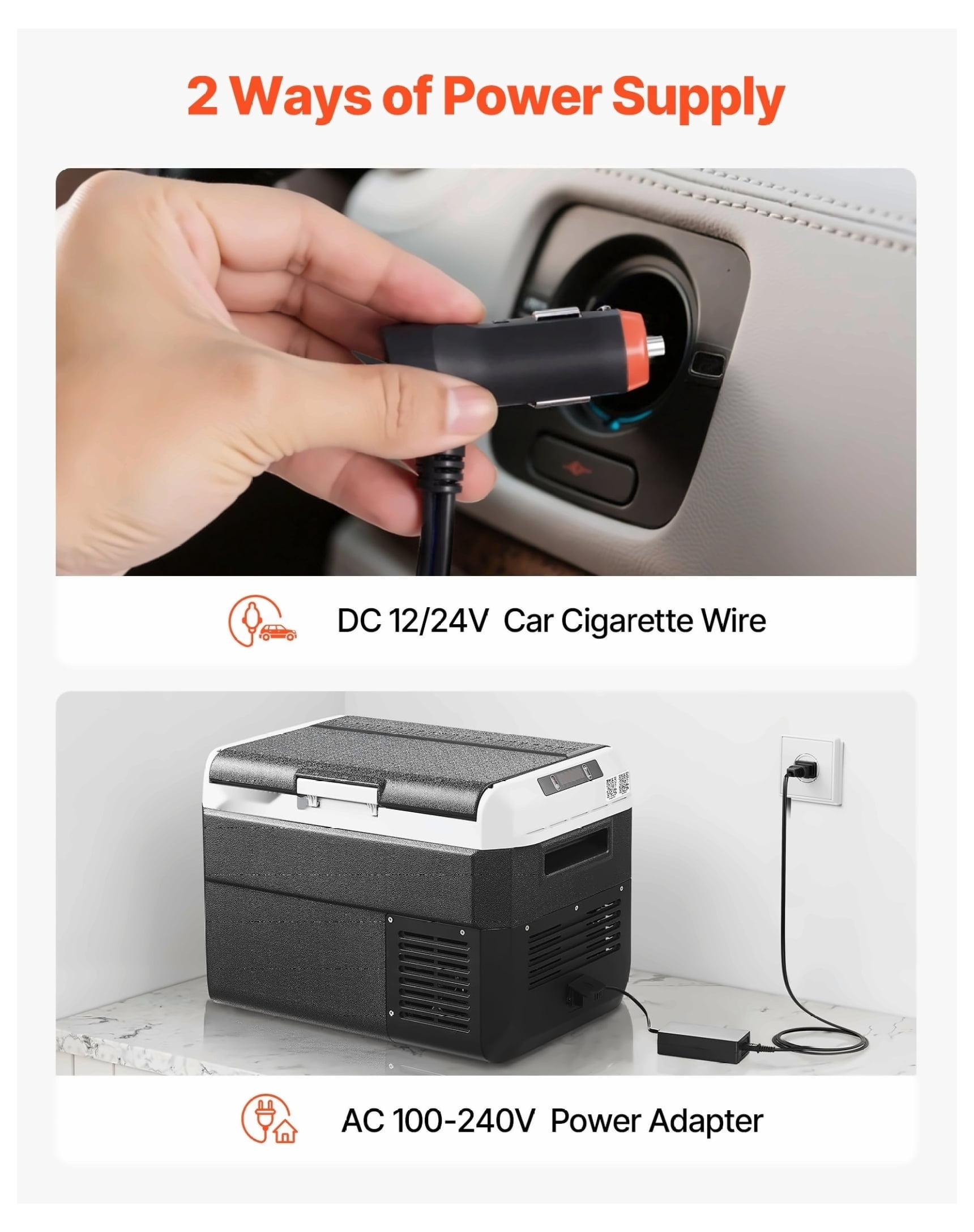 12V Car Refrigerator, 26.4QT Portable Fridge Freezer -4°F to 68°F Adjustable Temp, DC 12/24V & AC 100-240V, for Camping, RV, Travel, Outdoor Cooling