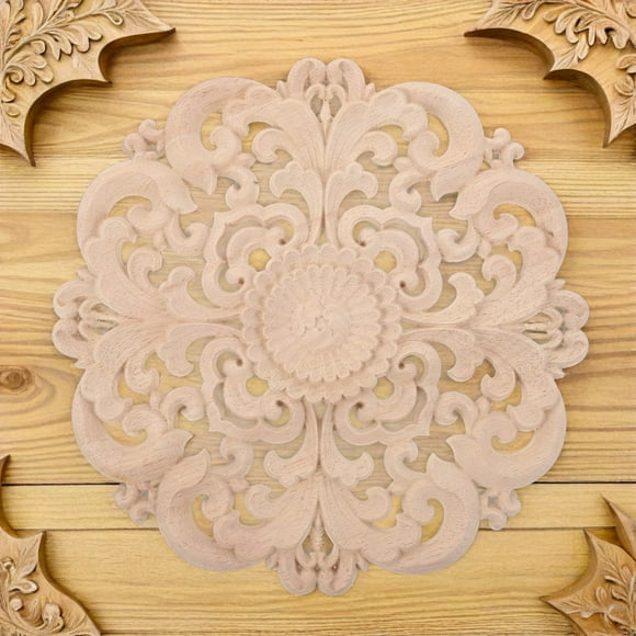 HEALEEP Beige Wood Appliques Decorative for Furniture and Wall Decor Easy Installation Elegant Craftsmanship Size 24cm