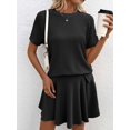 thumbnail image 5 of Women 2 Piece Skirt Set Summer Cruise Outfits Ribbed Loose Short Sleeve Matching Lounge Sets Dark Gray L, 5 of 8