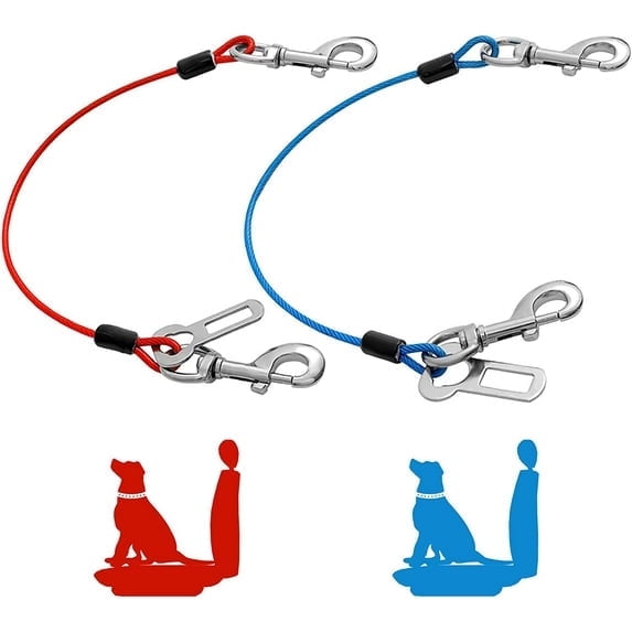 Mi Metty Coated Wire Dog Car Harnesses with High-Tensile Strength - Chew Proof - Heavy Duty Dog Leash with Double Clips and One Buckle,Red-Blue-24 inch