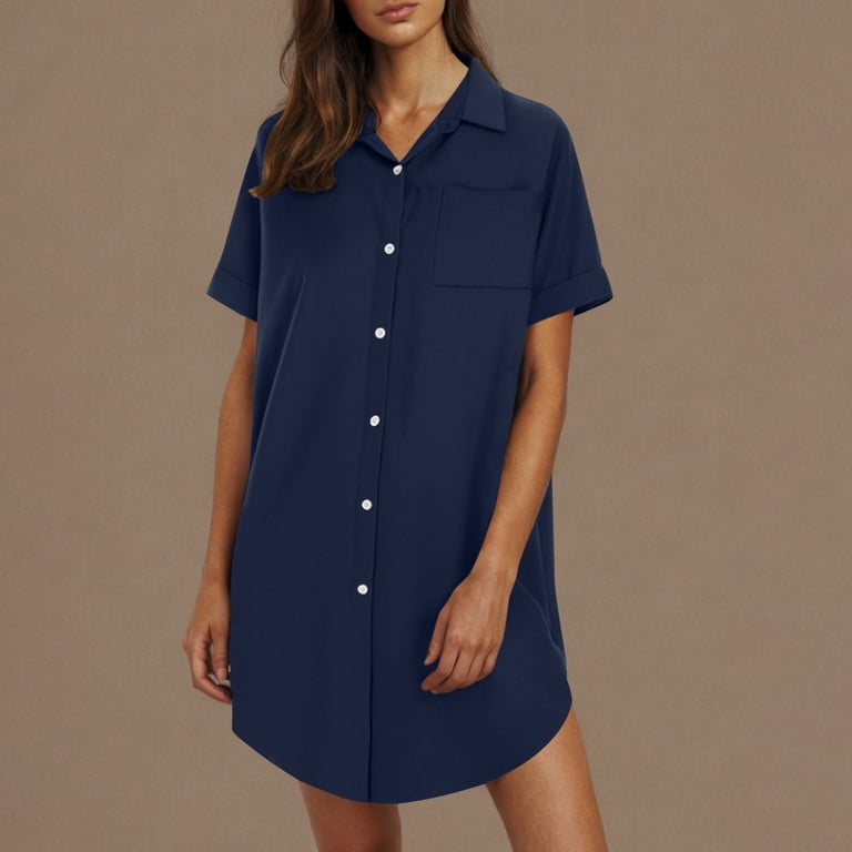 Axiiglly Shirt Dresses for Women Soft Cotton Linen Dress Summer Short  Sleeve Shirt Dresses Casual Button Down Mini Dresses with Pockets -  Walmart.com