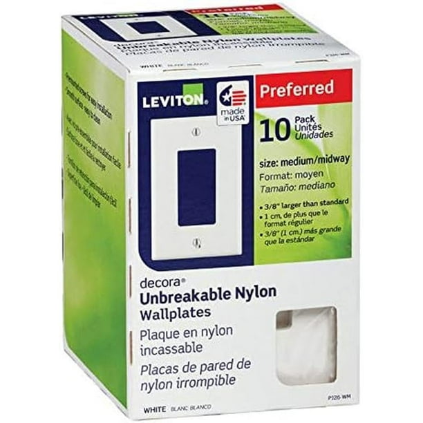 Wallplate Leviton 1-Gang 1-Decora Midway de nailon blanco, paquete de 10