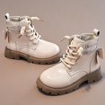 thumbnail image 4 of CAICJ98 Toddler Girls Boots Side Zipper Combat Shoes with Lace Up Boots for Toddlers Beige (Little Kid/Big Kid),2, 4 of 7