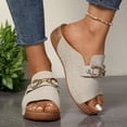 thumbnail image 2 of Beige Women'S Open Toe Mules With Metallic Buckle Wedge Heel Thick Soles Comfortable Casual Summer Wear Slip On Lightweight Soft Fabric Upper Size 36, 2 of 9
