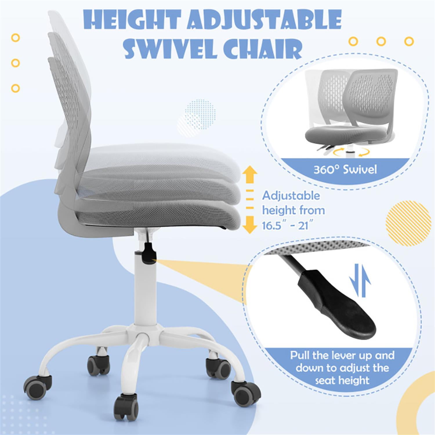 Demi Bonn Ergonomic Study Chair, Computer Desk Chairs with Adjustable Height, Suitable for Home Office, Gray