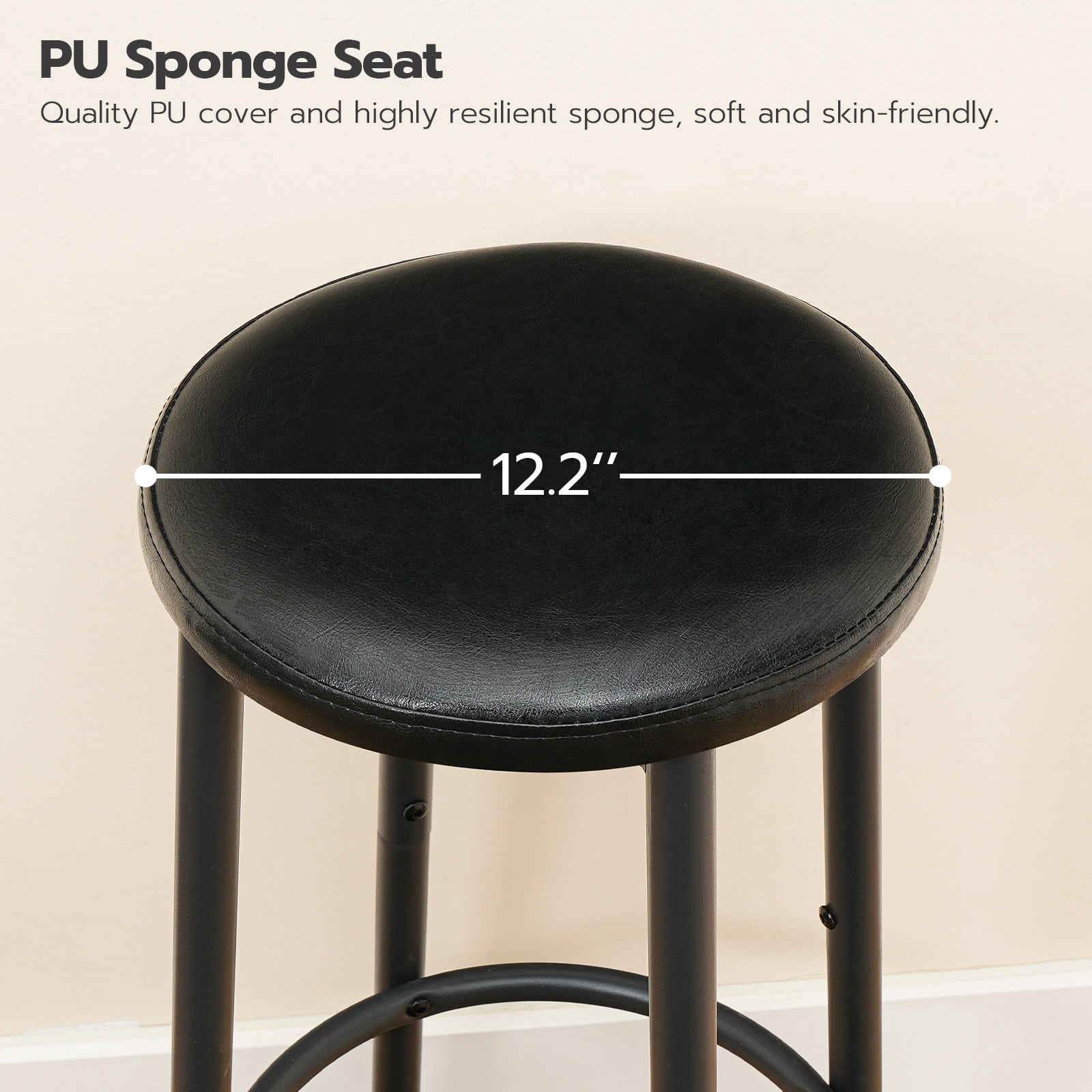 HOOBRO Round Bar Stools Set of 2, PU Upholstered Bar Stools, Bar Chairs with Footrest, Easy Assembly and Cleaning, for Kitchen, Dining Room, Cafe, Black BB30BY01