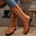 thumbnail image 6 of Pandaie Womens Lace up Mid Calf Combat Boots Buckle Straps Decor Side Zipper Non Slip Low Platform Heel Fashion Motorcycle Riding Booties Khaki 5.5, 6 of 9