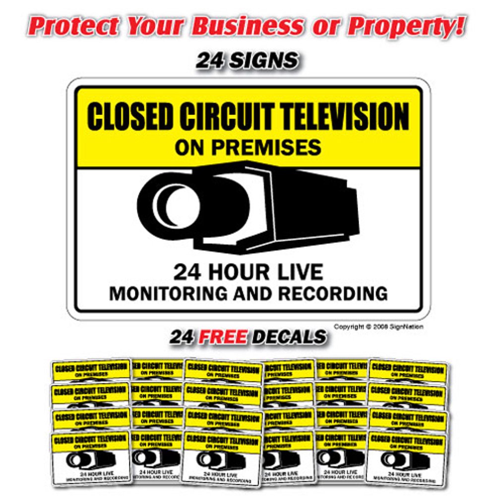 VIDEO SURVEILLANCE CCTV 24 Signs & 24 Free Decals