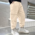 thumbnail image 2 of YOUYEDIAN Boys Cargo Sweatpants Baggy Bottom Workout Joggers Kids Athletic Trousers Multi-Pocket Streetwear (Beige, 11-12 Years), 2 of 5
