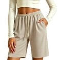 thumbnail image 5 of Xdegoge Women's Waffle Knit Shorts Casual High Waisted Bermuda Shorts with Pockets Elastic Waist Drawstring Long Sweatshorts for Summer Lounge Workout Activewear, 5 of 6