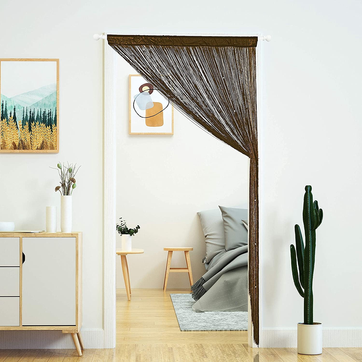 Beaded Curtain Door String Curtains for Doorway Tassels Beads Hanging Fringe Hippie Room Divider Window Hallway Entrance Wall Closet Bedroom Privacy Decor (39×79in/100×200cm, Coffee)