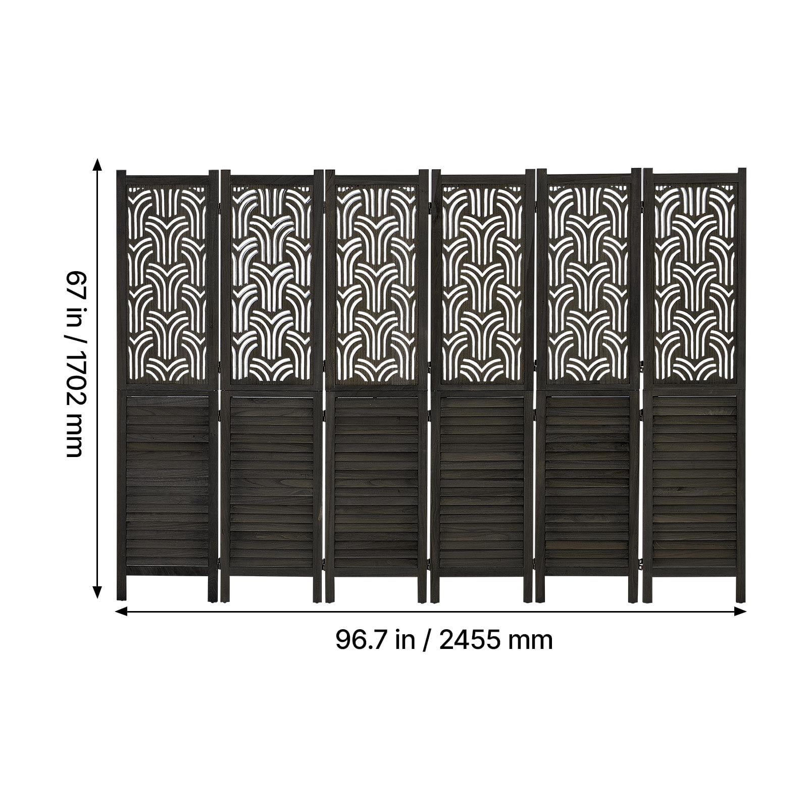KFFKFF 6-Panel Wooden Room Divider, 67-Inch Folding Privacy Screen for Home Decoration and Space Separation, Durable Frame, Two-Way Hinges, Easy Setup, Louvered Partition with Included Hardware