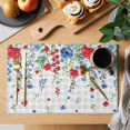 thumbnail image 2 of Blue Floral Placemats Set of 12, Red Flowers Country Leaves Rustic Plaid Placemats for Dining Table, Place Mats for Kitchen Tabletop, Waterproof Wipeable Dining Table Mats Set, 2 of 9