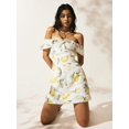 thumbnail image 5 of White Off Shoulder Lemon Print Mini Dress Vintage Boho Summer Vacation Woven Sundress, 5 of 8
