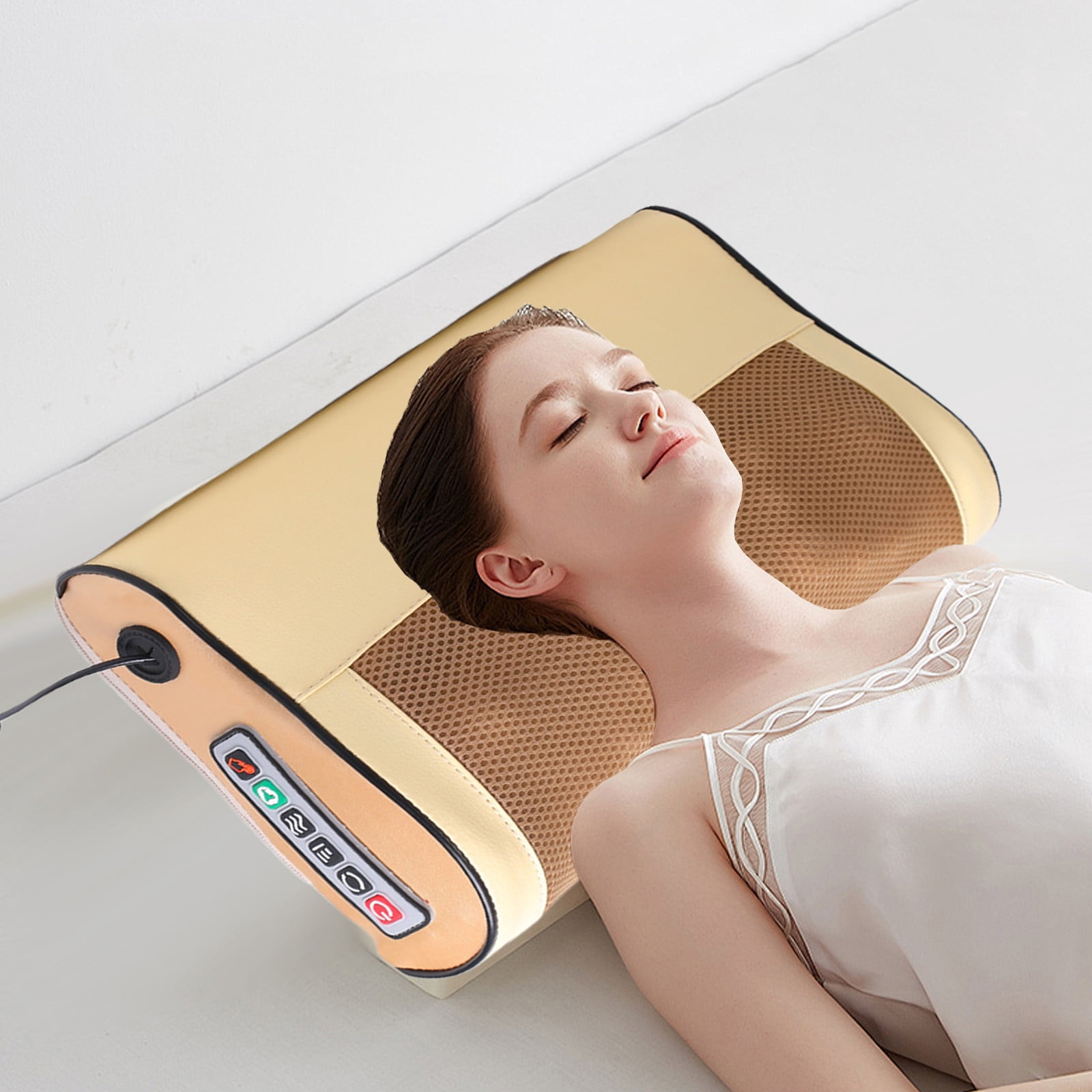 Kbndieu Back and Neck Massager with Heat, Portable Shiatsu Electric Massage Pillow for Upper and Lower Back, Neck and Shoulders, Lightweight for Home, Office, Travel (Gold) on Clearance
