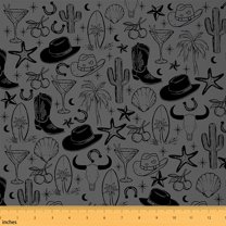 Homewish Southwestern Cowgirl Fabric by the Yard 3 Yard,Western Country Lodge Sewing Fabric,Boot Hat Starfish Cactus Room Decor Fabric by the Yard For Boys Children,Ultra Soft Home Decor