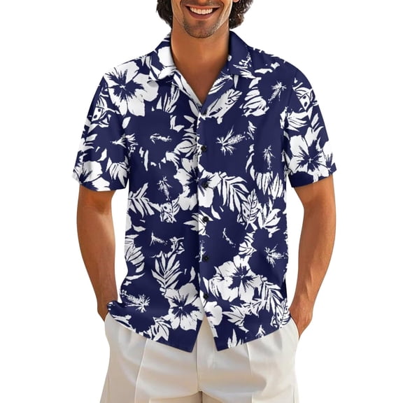CONZONE Mens Buttons Down Shirts Short Sleeve Hawaii Shirts for Men Trendy Graphic Lapel Summer Beach Vacation Tops