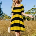 thumbnail image 4 of Vestido de manga corta con estampado de abejas y rayas negras y amarillas para mujer Vestido largo de verano para mujer, 4 of 7