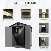 6x6FT Outdoor Storage Shed, Plastic Resin Shed w/Floor and Window, Lockable Tool Bike Garden Patio Large Storage with Sloped Top, Drainage Holes, 30MPH Wind Resistance