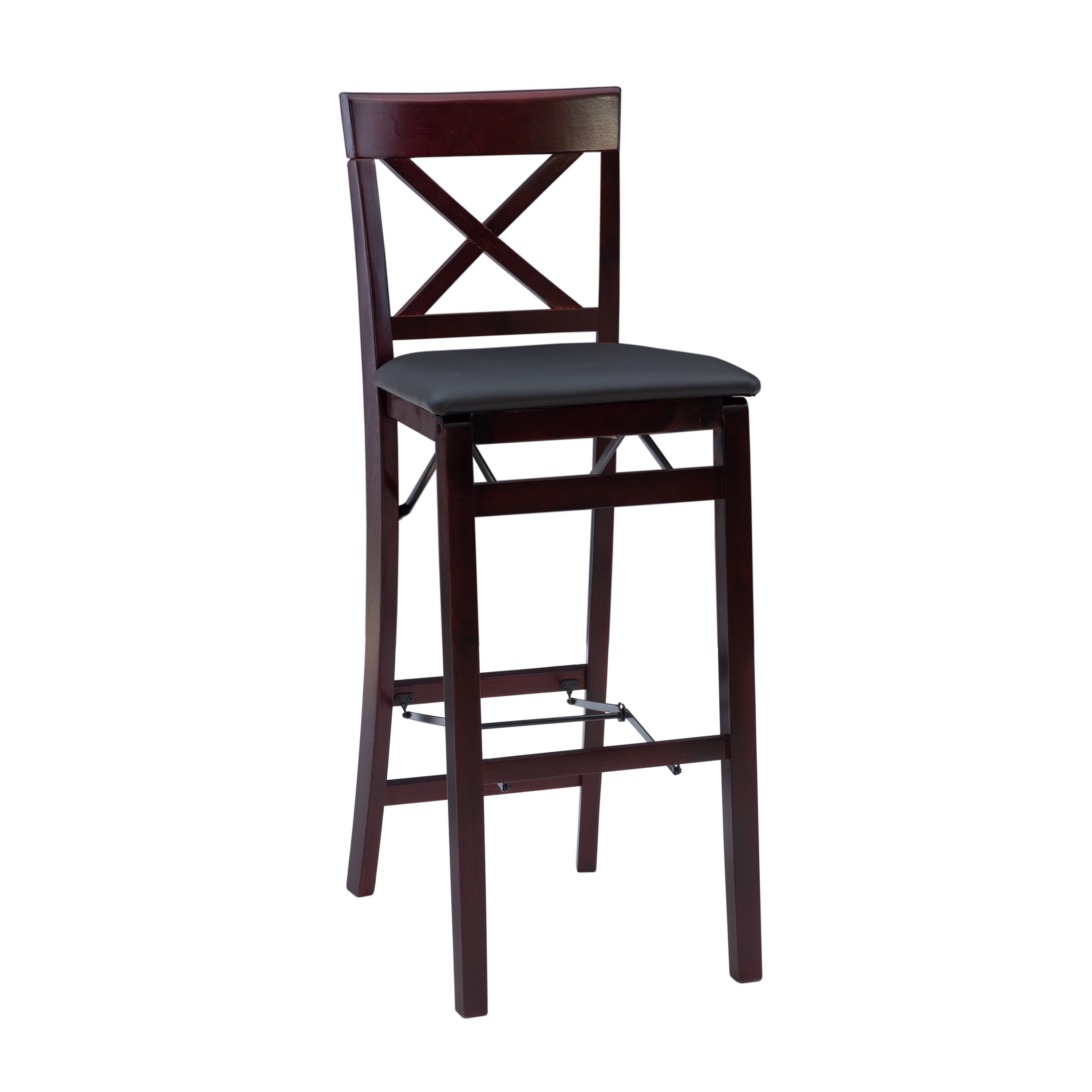 Linon Triena 24" Mid Back Indoor Upholstered Folding Bar Stool, Merlot/Dark Brown Faux Leather