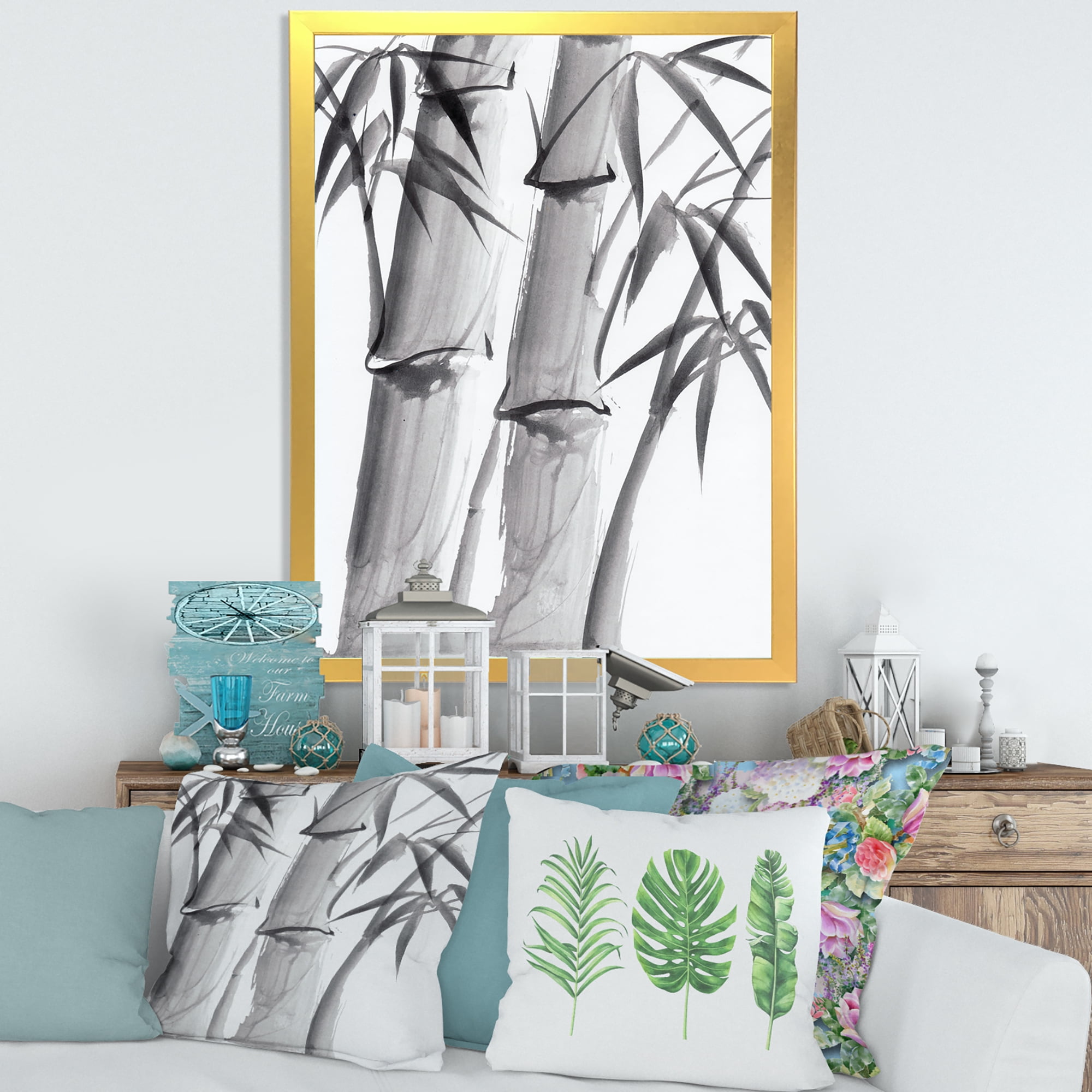 Designart 'Vintage Black and White Bamboo IV' Traditional Framed Art Print