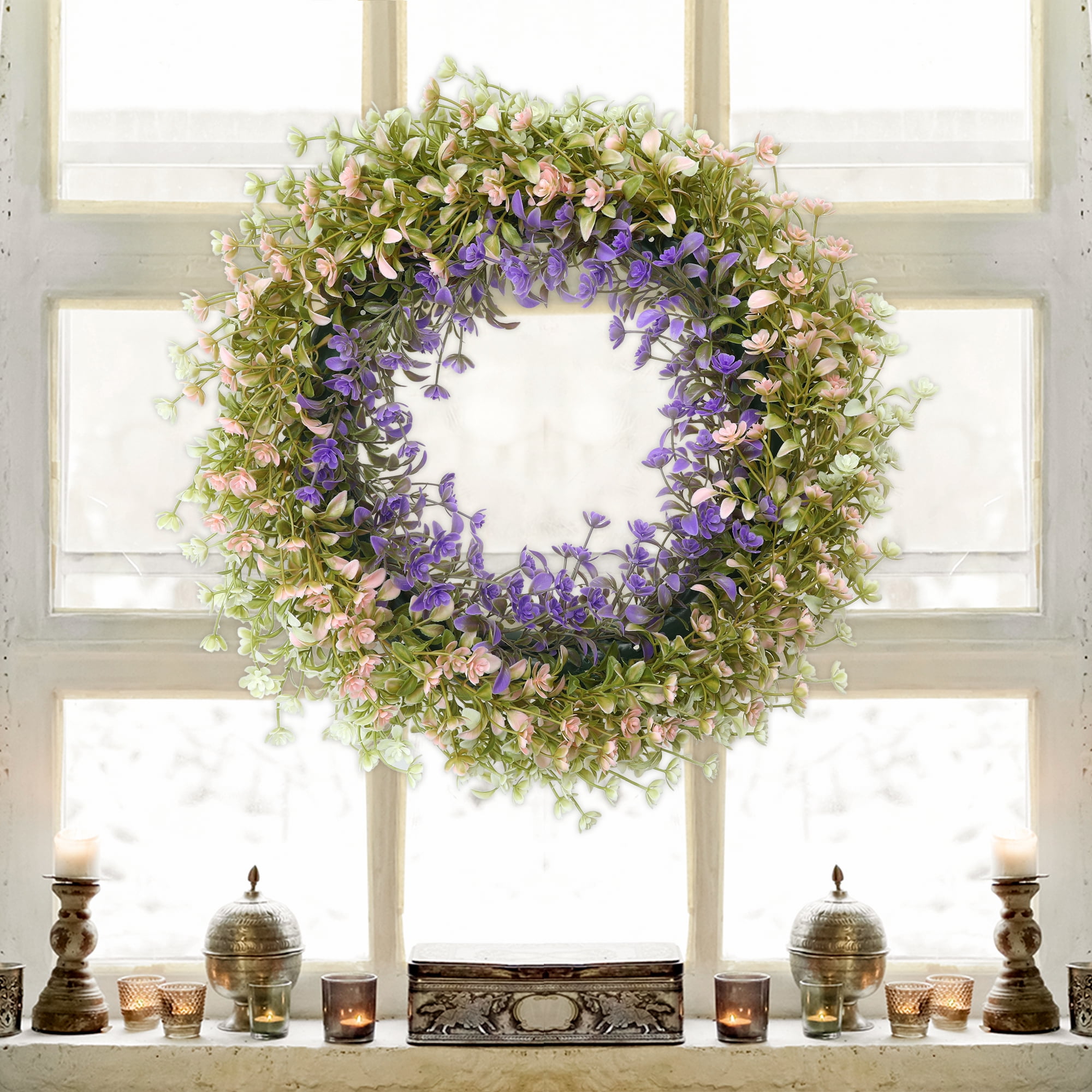 Unique Bargains Eucalyptus Wreaths for Front Door Artificial Decorations Wreaths Purple