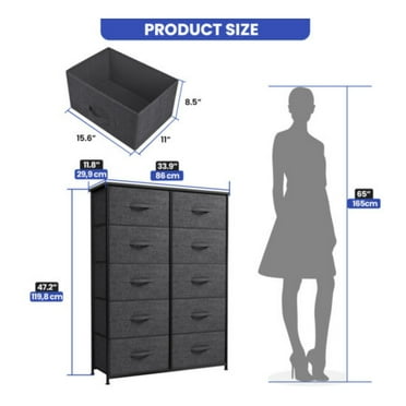 JTAOT 10 Drawers Dresser Fabric Storage Tall Tower Chest Organizer Cabinet Bedroom