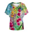 thumbnail image 4 of Camiseta de manga corta suelta con cuello en V y estampado informal a la moda de verano para mujer Pompotops hkajfhjk471290, 4 of 5