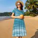 thumbnail image 4 of Fotbe Teal Turquoise Fluid Stripes Vestido Largo de Moda para Mujer, Vestido Tipo Camiseta con Manga Corta y Estilo Casual a Rayas y Bloques de Color, 4 of 6