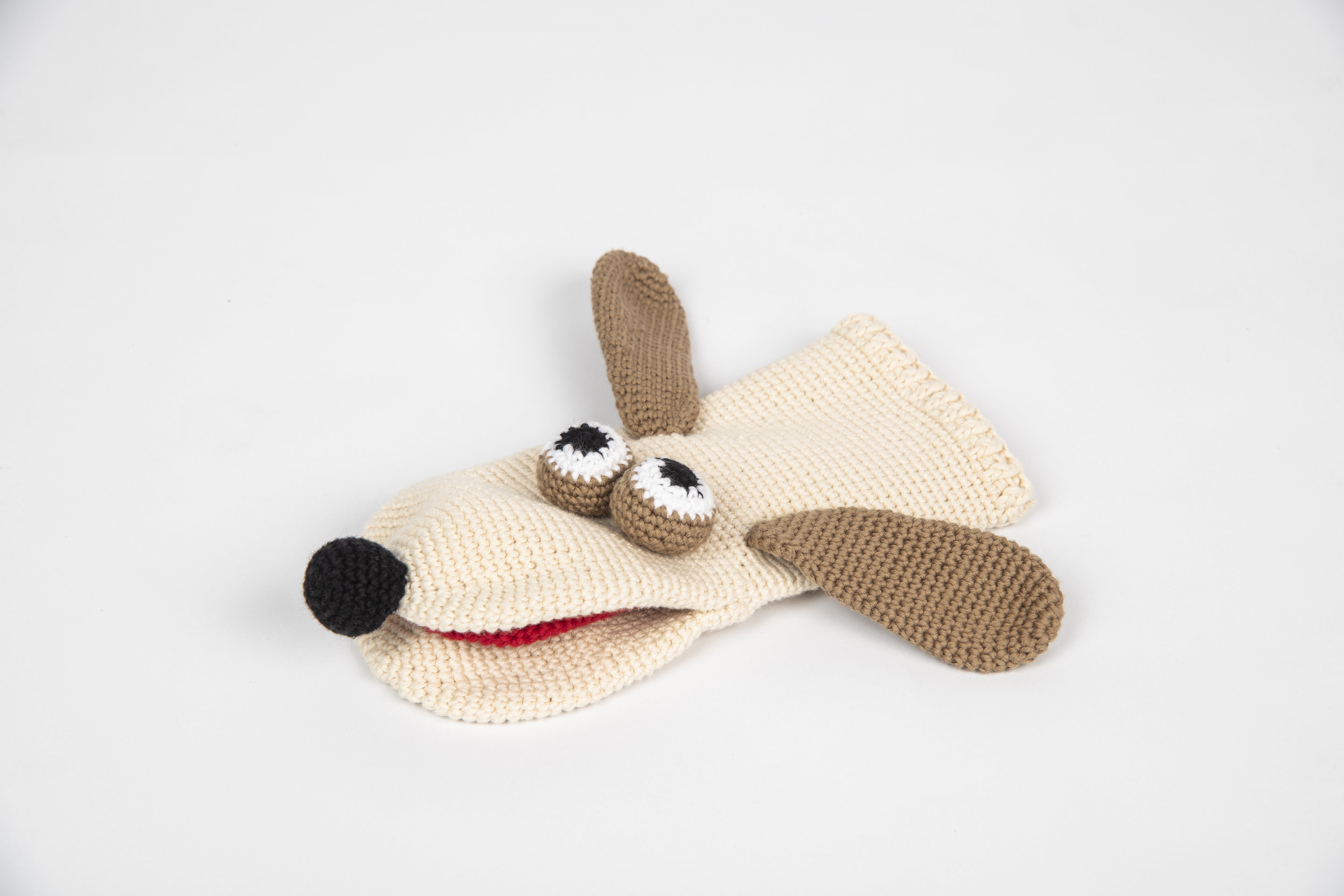 Cuddoll Dog Animal Hand Puppet Stuff Amigurumi 100% Gots Certified Organic Cotton Yarn Crochet Knitted Educational Montessori Role-Play Toys USA Handmade Birthday, Easter Day Gift for Kid's