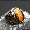thumbnail image 4 of K-KED Mens Stainless Steel Gold Natural Oval Tiger Eye Stone Ring Men Size 7-13-11, 4 of 9