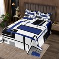 thumbnail image 2 of Erosebridal Black Navy White Geometry Coverlet Set King,Contemporary Grid Bedding Set,Ultra Soft,3 Pieces, 2 of 5