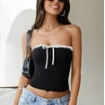 thumbnail image 7 of SOMER Strapless Tops for Women, Tube Top Ruffle Trim Bow Tie Bandeau Sleeveless Slim Fit Crop Top for Casual Party Clubwear Valentine's Day, 7 of 7
