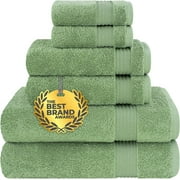 Cotton Paradise 100% Turkish Cotton Soft Absorbent Towels for Bathroom, 6 Piece - 2 Bath Towels 2 Hand Towels 2 Washcloths, Sage Green 6 Piece Bath Towel Set Sage Green