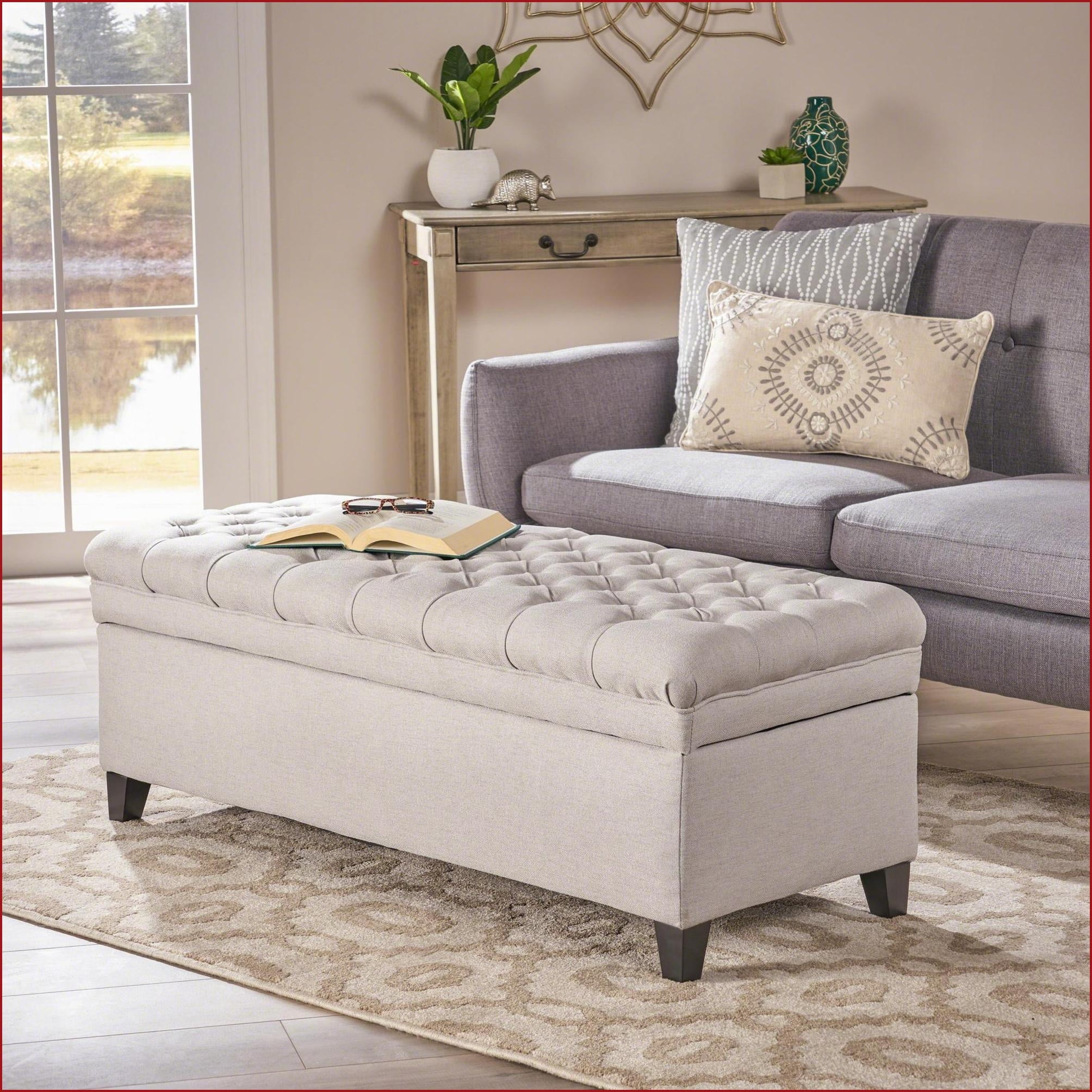 Storage Ottoman, Modern Light Gray for Living Room | Light Grey | Fabric
