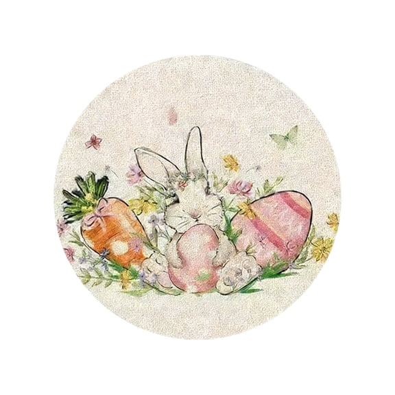 Easter Round Placemats, 14.9 Inch Bunnies Flowers Spring Farmhouse Round Table Mats for Easter Party Dining Decoration