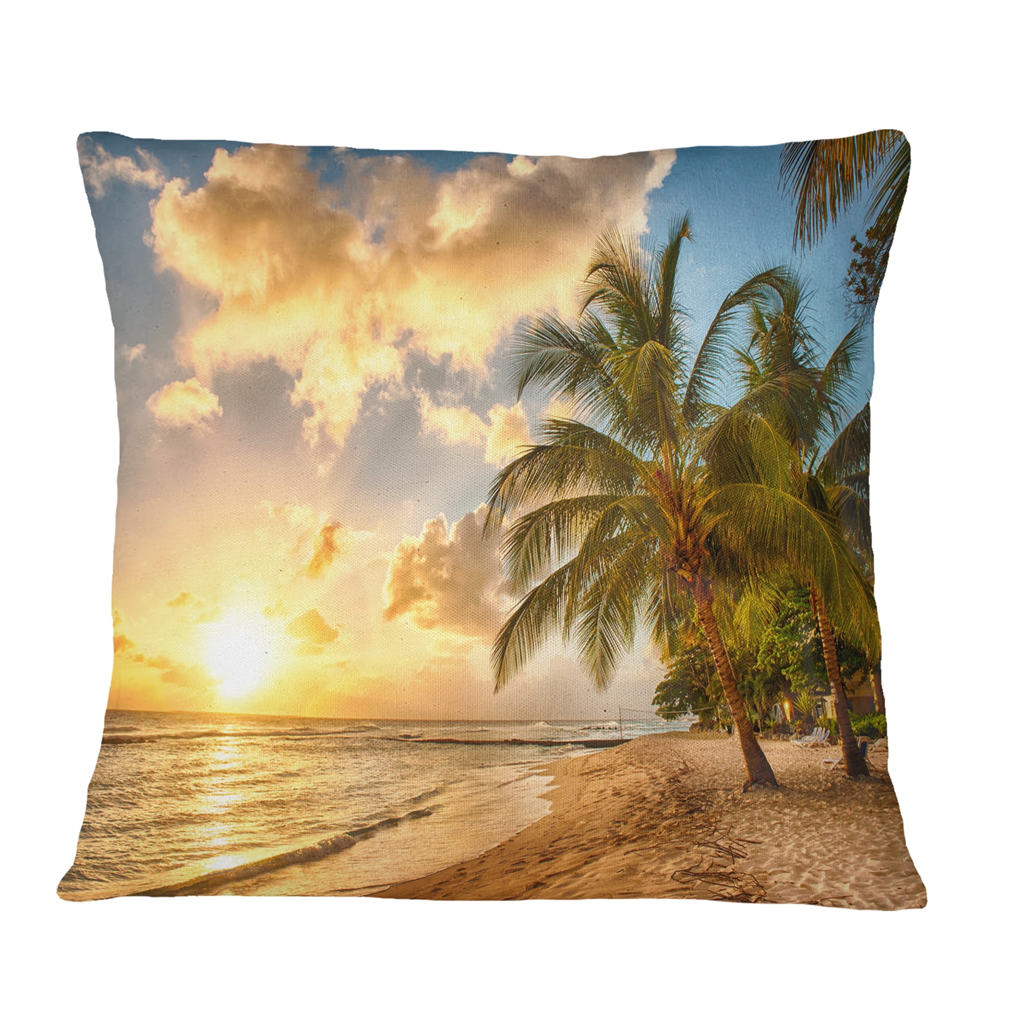 Designart Gorgeous Beach of Island Barbados - Modern Seascape Throw Pillow - 16x16