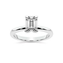 IGI Certified 3 Carat Emerald Shape Lab Grown Diamond Engagement Ring | 14K White Gold | Matilda Leaf Petal Solitaire Diamond Ring | FG-VS1-VS2 Quality Friendly Diamonds