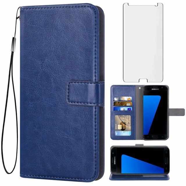 Mobile Phone Cover for Samsung S7, Cover Premium Pu Leather Tpu Flip Cover Magnetic Closure Card Compartment Stand Function Wallet with Lanyard Protective Cover