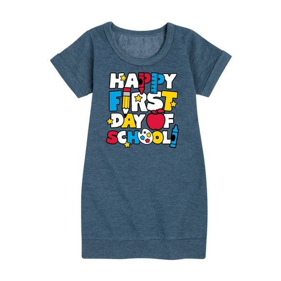 Instant Message - Happy First Day Of School Graphic Short Sleeve Fleece Dress