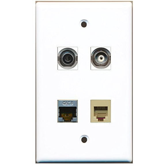 RiteAV - 1 Port Phone RJ11 RJ12 Beige 1 Port Shielded Cat6 Ethernet 1 Port 3.5mm 1 Port BNC Wall Plate