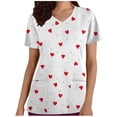 thumbnail image 2 of TIMIFIS Blouse Blanche pour Femmes, Manches Courtes, Col en V, Imprimée, Décontractée, avec Poches-Blanc, 2 of 5